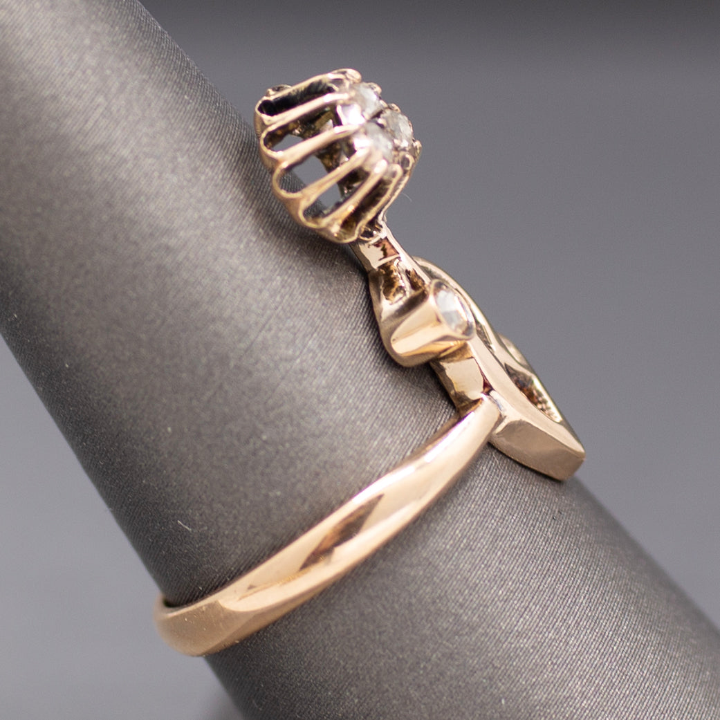 Antique Victorian Rose Cut Diamond Flower Ring in 14k Rose Gold