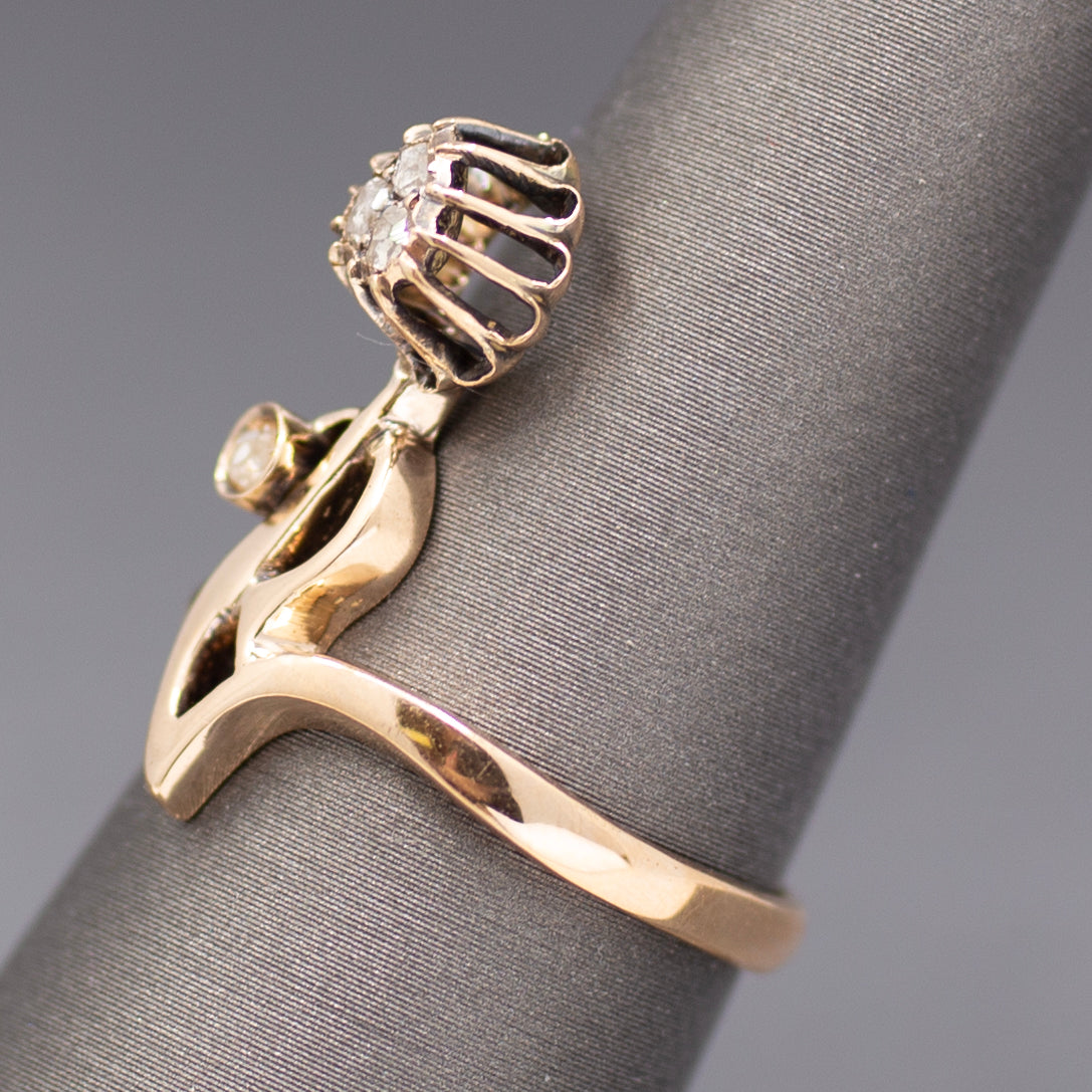 Antique Victorian Rose Cut Diamond Flower Ring in 14k Rose Gold