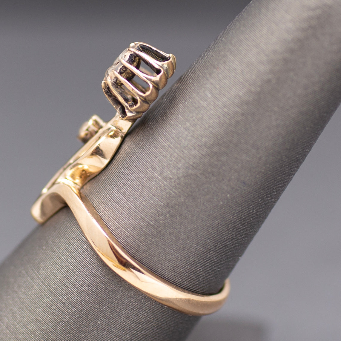 Antique Victorian Rose Cut Diamond Flower Ring in 14k Rose Gold