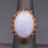 Dazzling Ruby and Natural Lavender Jade Cocktail Ring in 14k Yellow Gold