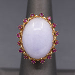 Dazzling Ruby and Natural Lavender Jade Cocktail Ring in 14k Yellow Gold
