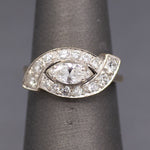 Vintage Marquise Cut Diamond East West Cross Over Ring in 14k White Gold