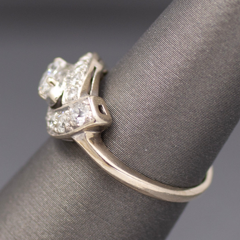 Vintage Marquise Cut Diamond East West Cross Over Ring in 14k White Gold