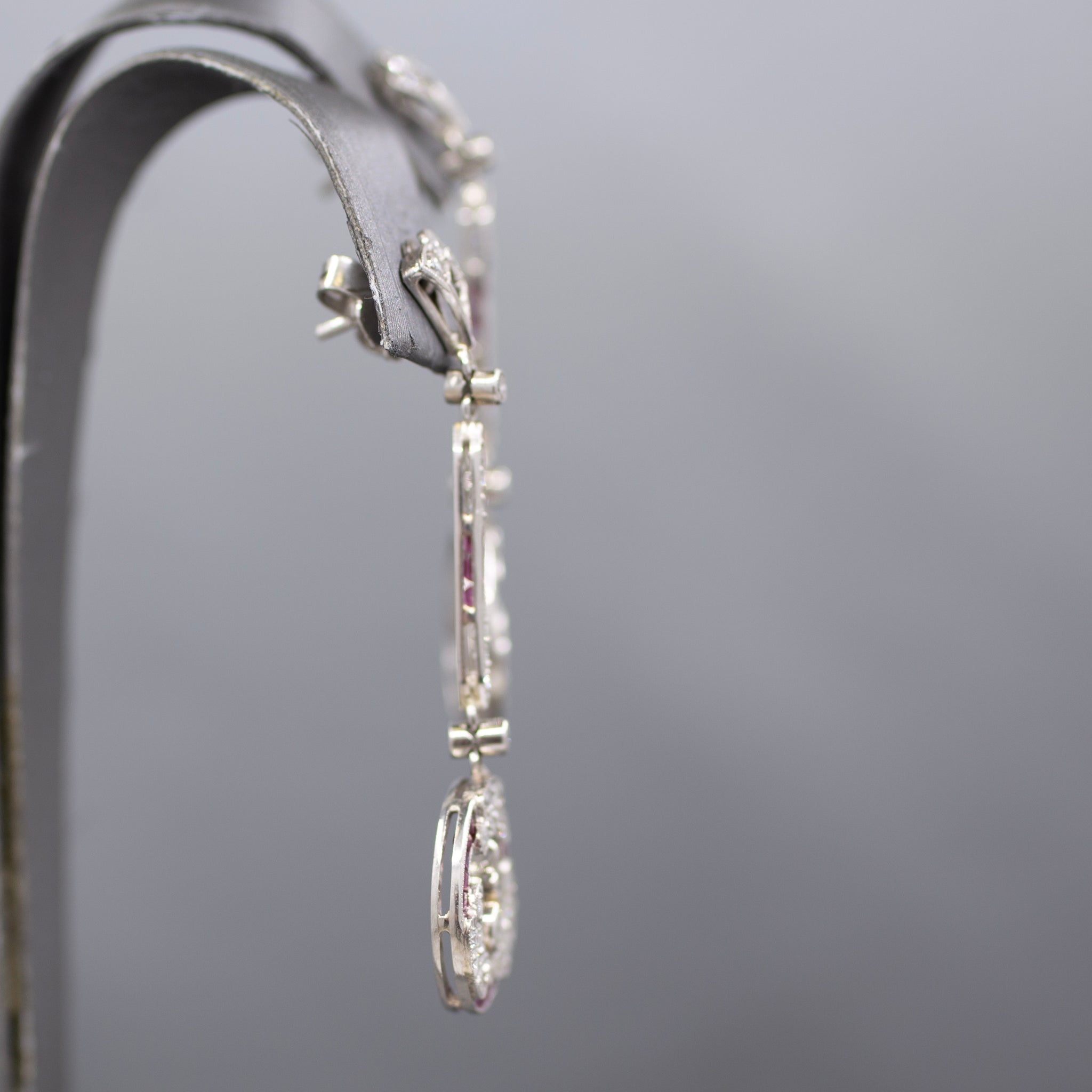 Dazzling Art Deco Old Cut Diamond and Ruby Earrings in Platinum