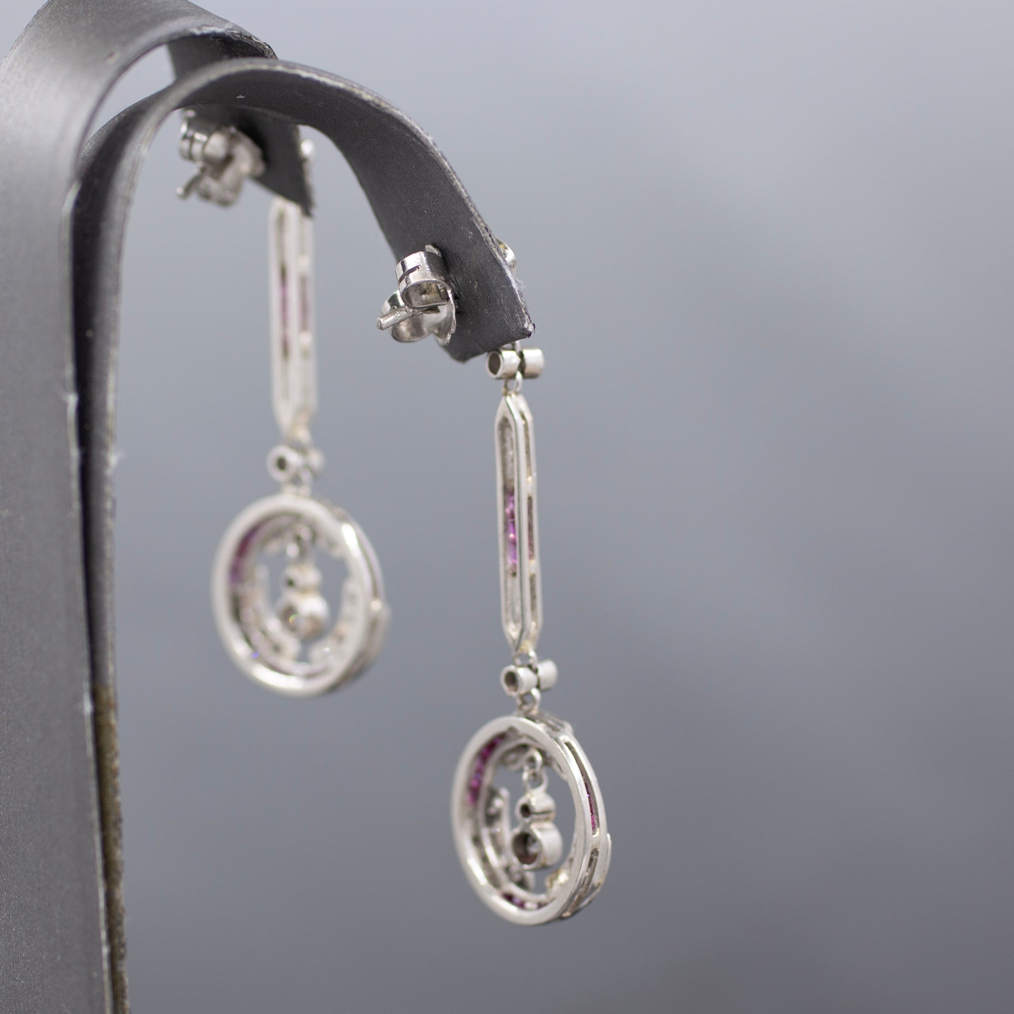 Dazzling Art Deco Old Cut Diamond and Ruby Earrings in Platinum