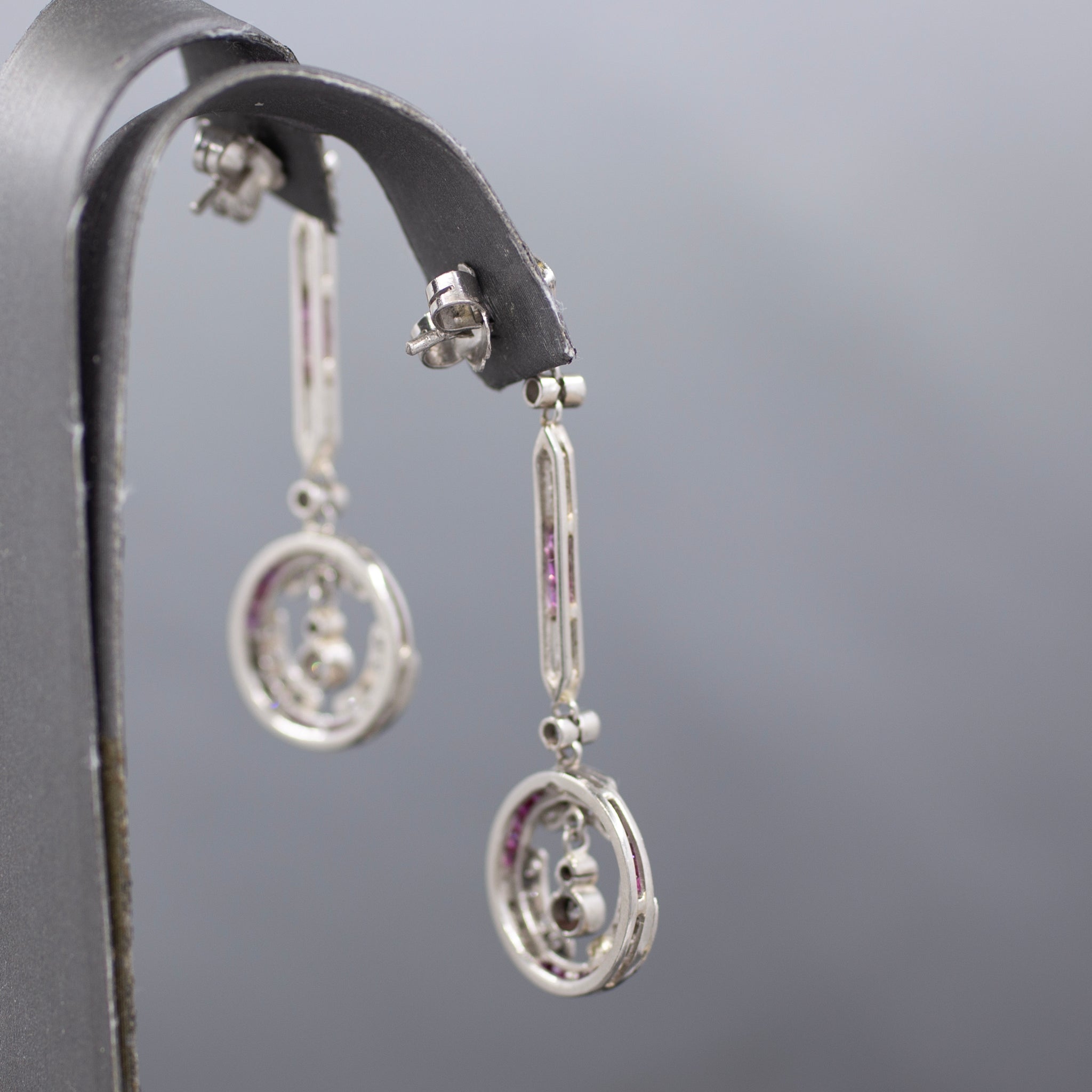 Dazzling Art Deco Old Cut Diamond and Ruby Earrings in Platinum