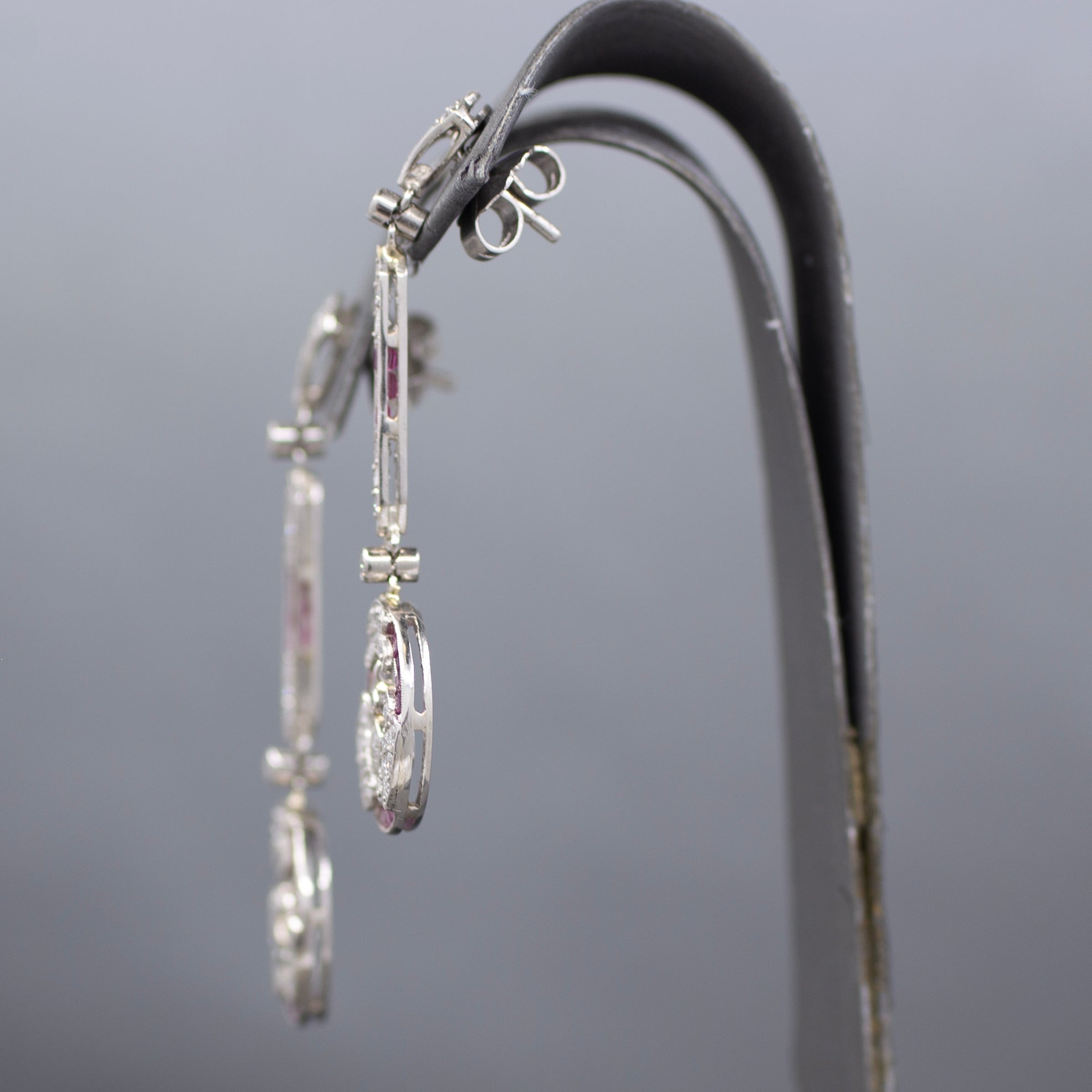 Dazzling Art Deco Old Cut Diamond and Ruby Earrings in Platinum