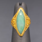 Vintage Marquise Jadeite Jade Bezel Set Engraved Ring in 22k Yellow Gold