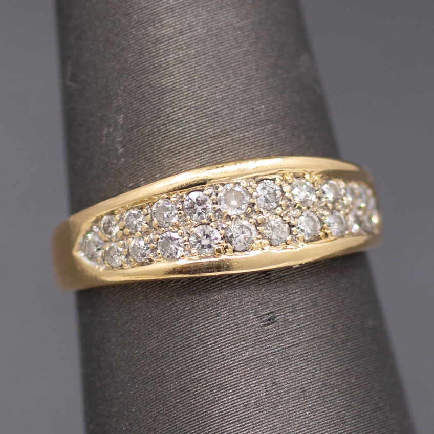 Low Profile Two Row Diamond Band Ring in 14k Yellow Gold