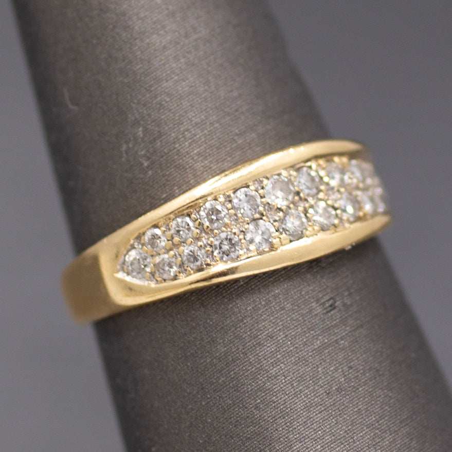 Low Profile Two Row Diamond Band Ring in 14k Yellow Gold