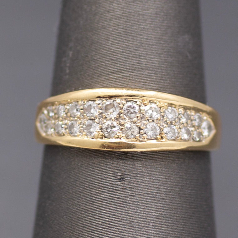 Low Profile Two Row Diamond Band Ring in 14k Yellow Gold