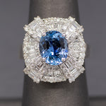 GIA Certified Aquamarine and Diamond Statement Ring in 14k White Gold