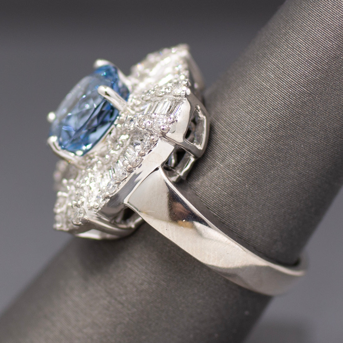 GIA Certified Aquamarine and Diamond Statement Ring in 14k White Gold