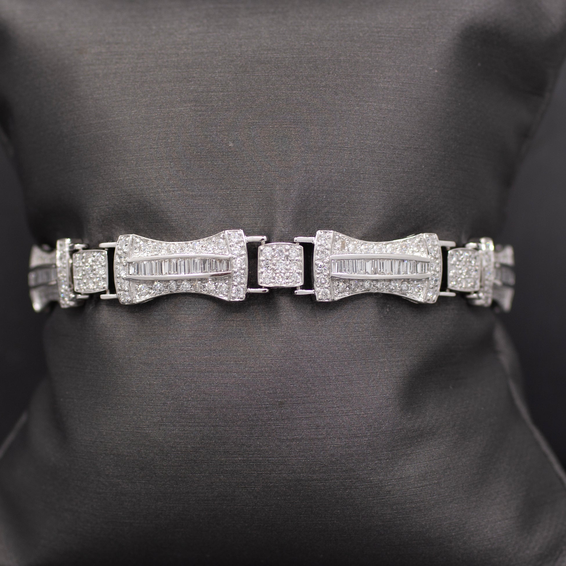 Incredible 5.00cttw Baguette and Round Diamond Link Bracelet in 18k White Gold