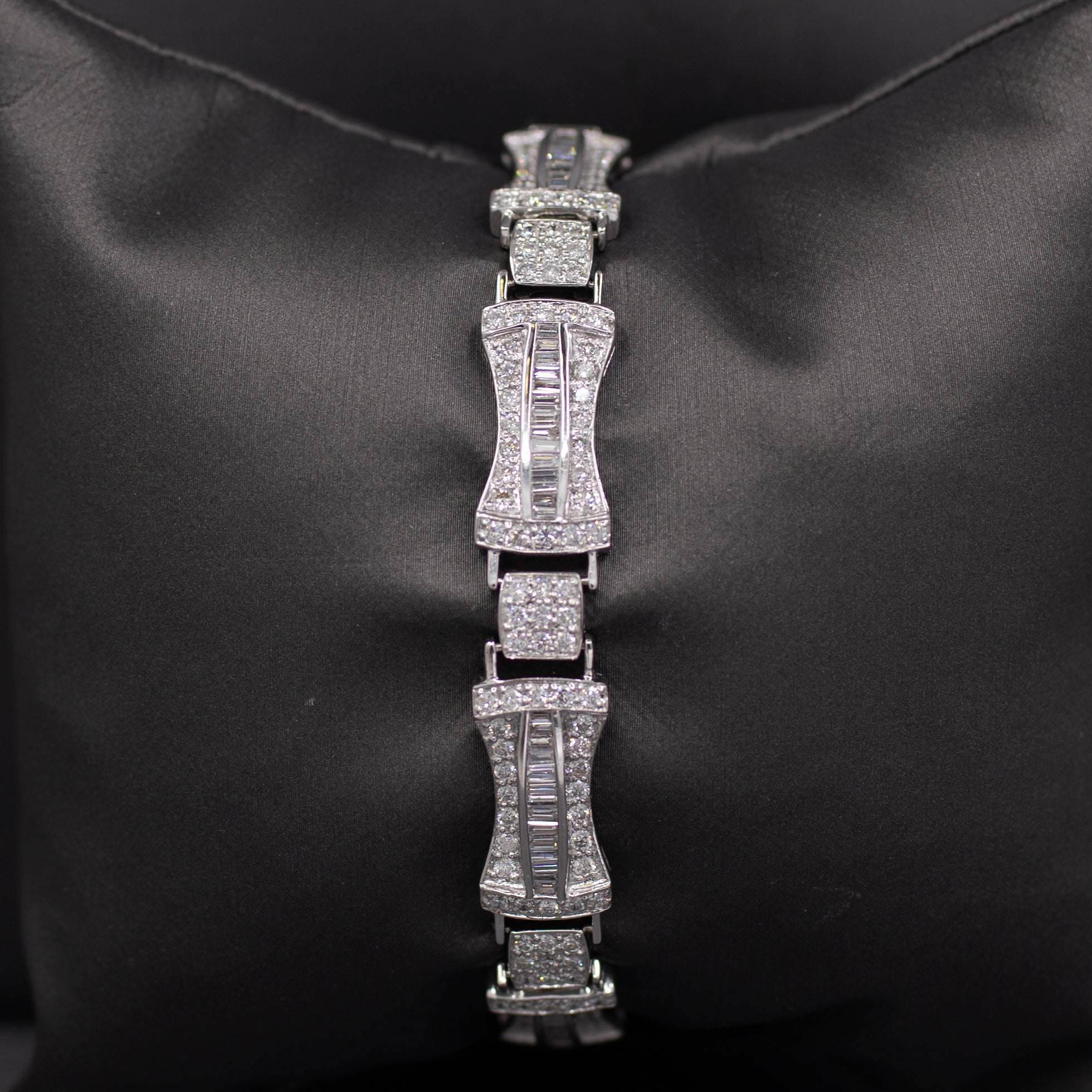 Incredible 5.00cttw Baguette and Round Diamond Link Bracelet in 18k White Gold