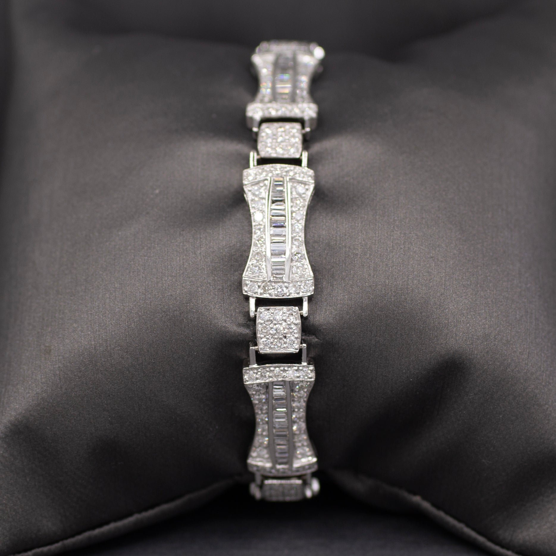 Incredible 5.00cttw Baguette and Round Diamond Link Bracelet in 18k White Gold