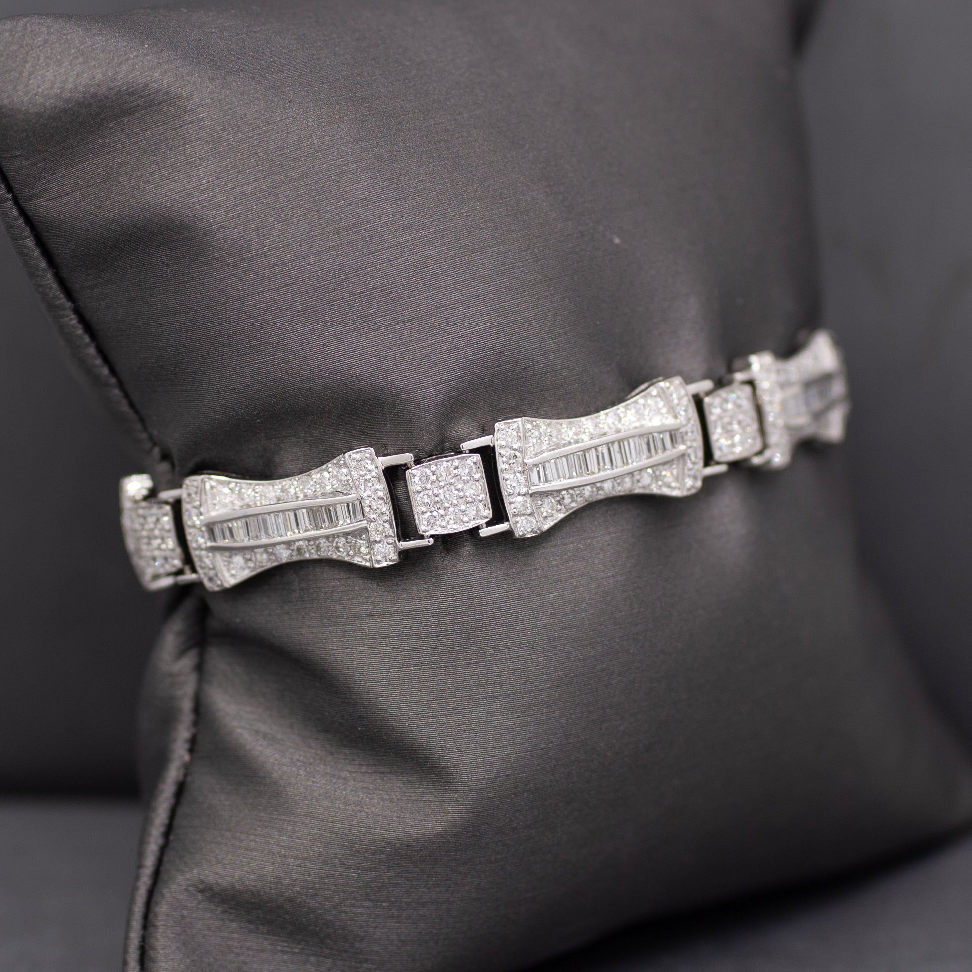 Incredible 5.00cttw Baguette and Round Diamond Link Bracelet in 18k White Gold