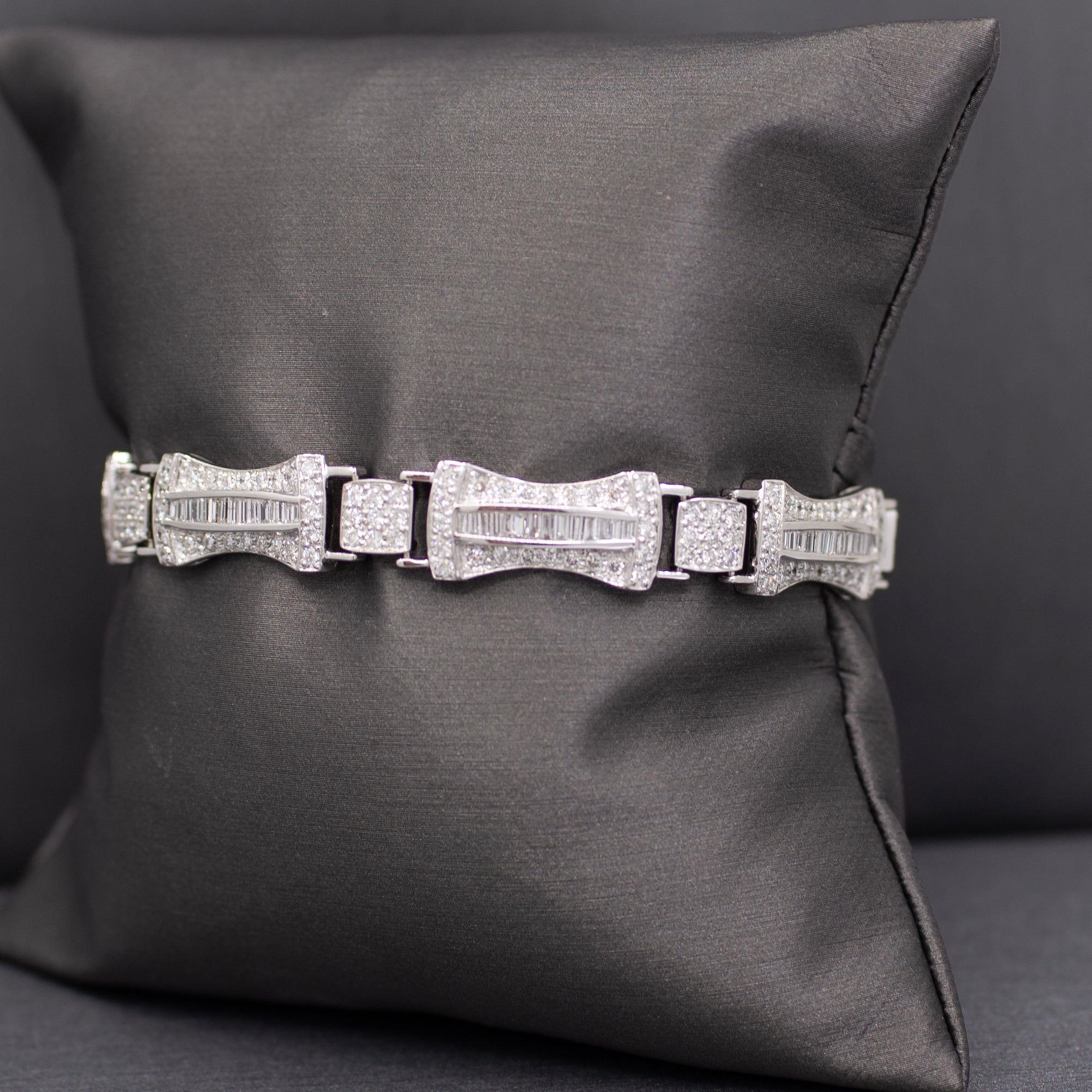 Incredible 5.00cttw Baguette and Round Diamond Link Bracelet in 18k White Gold