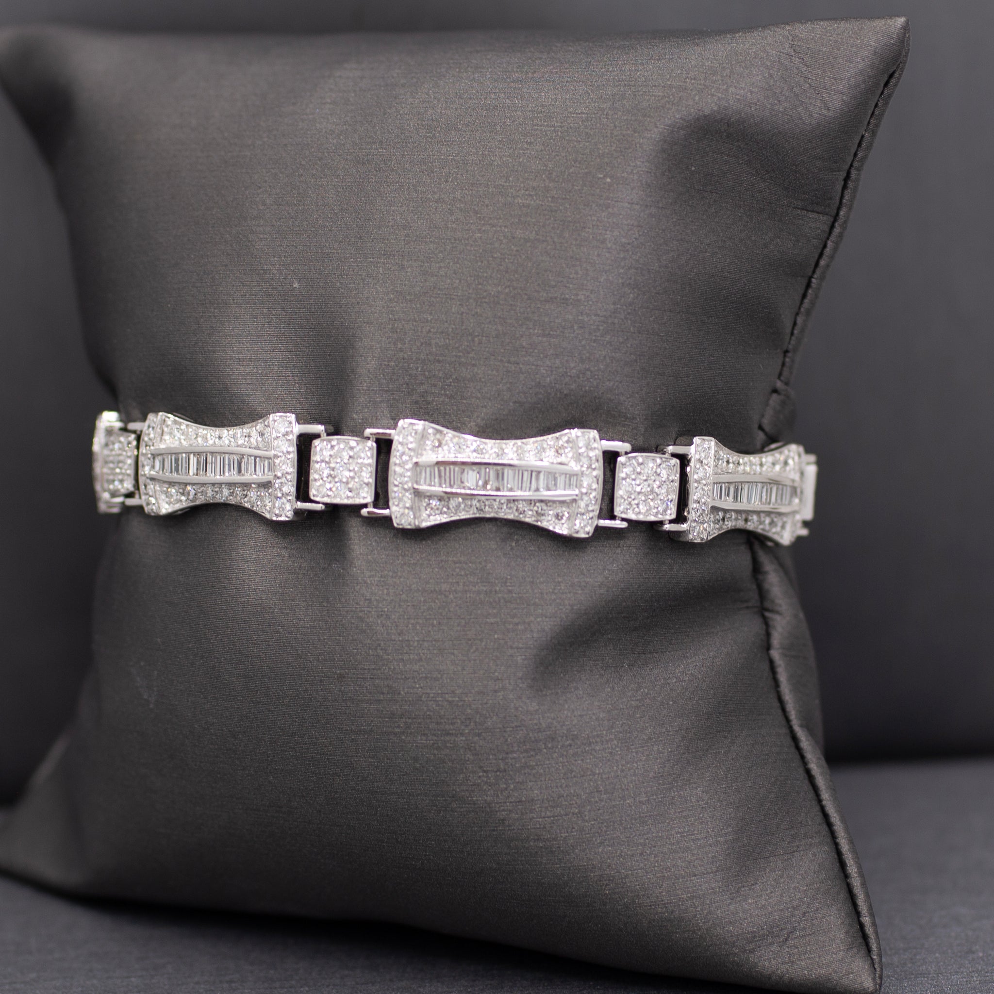 Incredible 5.00cttw Baguette and Round Diamond Link Bracelet in 18k White Gold