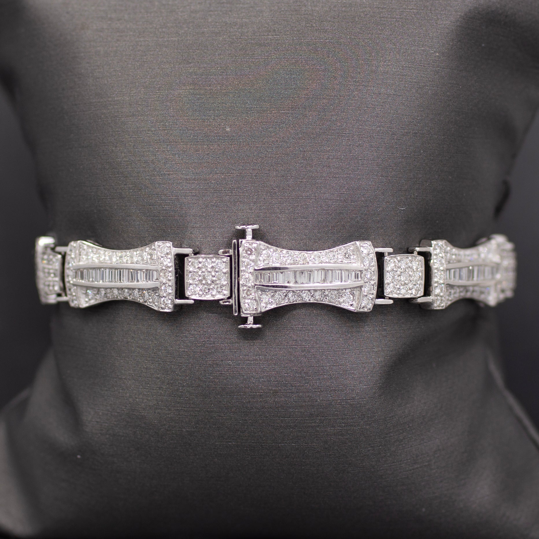 Incredible 5.00cttw Baguette and Round Diamond Link Bracelet in 18k White Gold