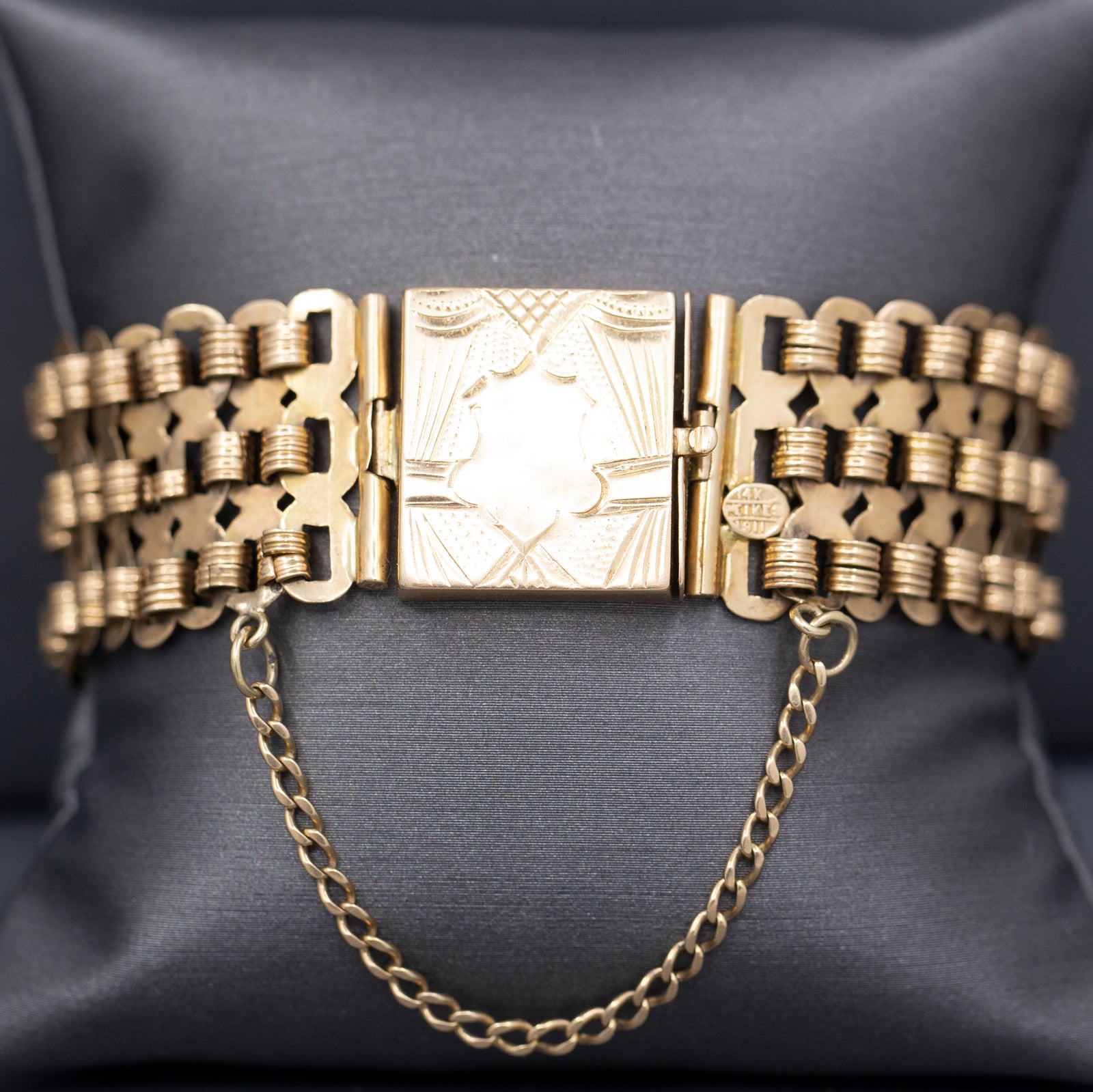 Intricate Handmade Antique Victorian Wide Chain Bracelet in 14k Rosy Gold