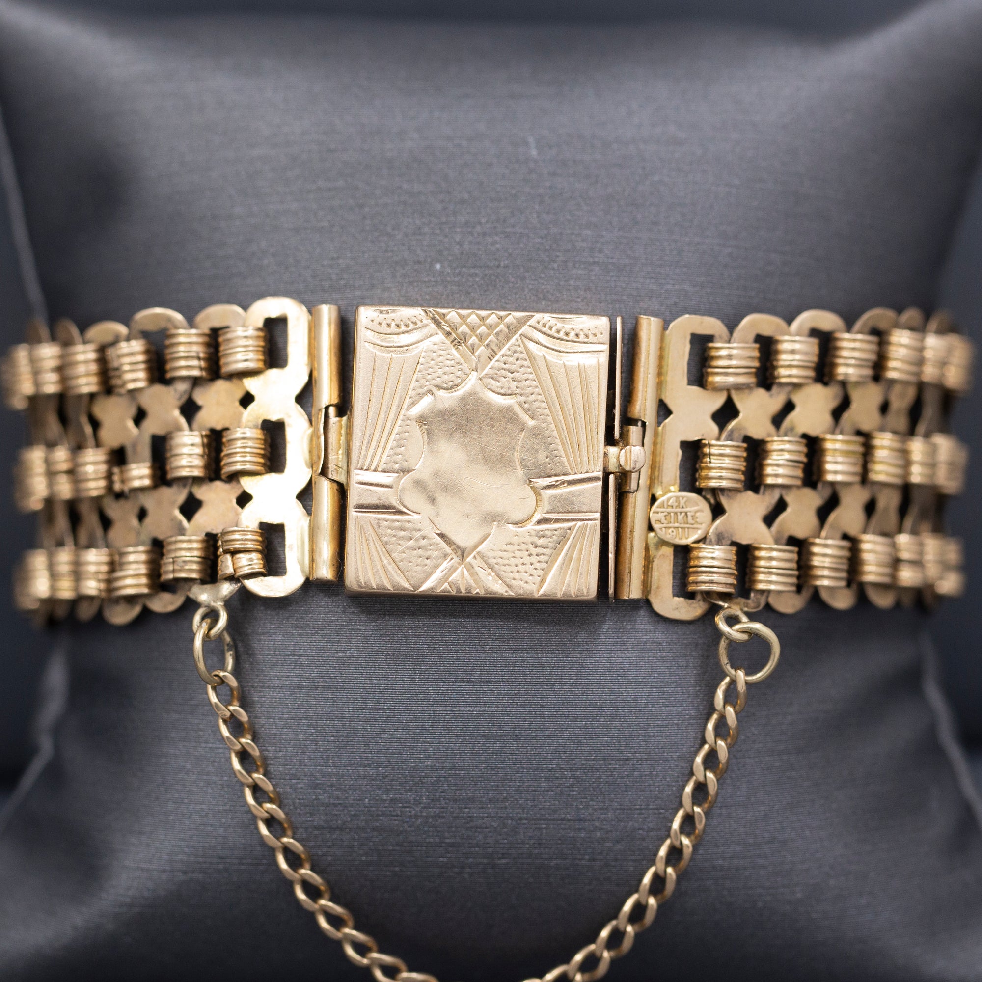 Intricate Handmade Antique Victorian Wide Chain Bracelet in 14k Rosy Gold