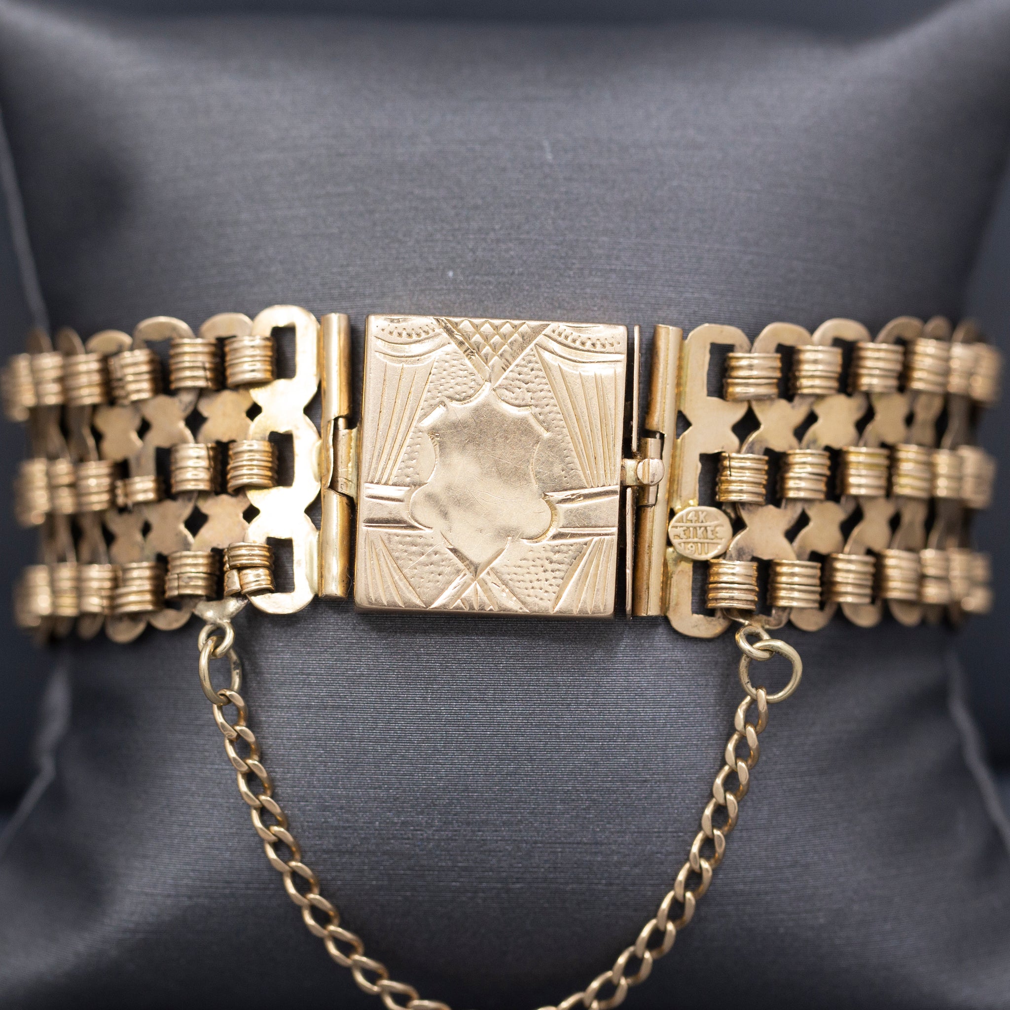 Intricate Handmade Antique Victorian Wide Chain Bracelet in 14k Rosy Gold