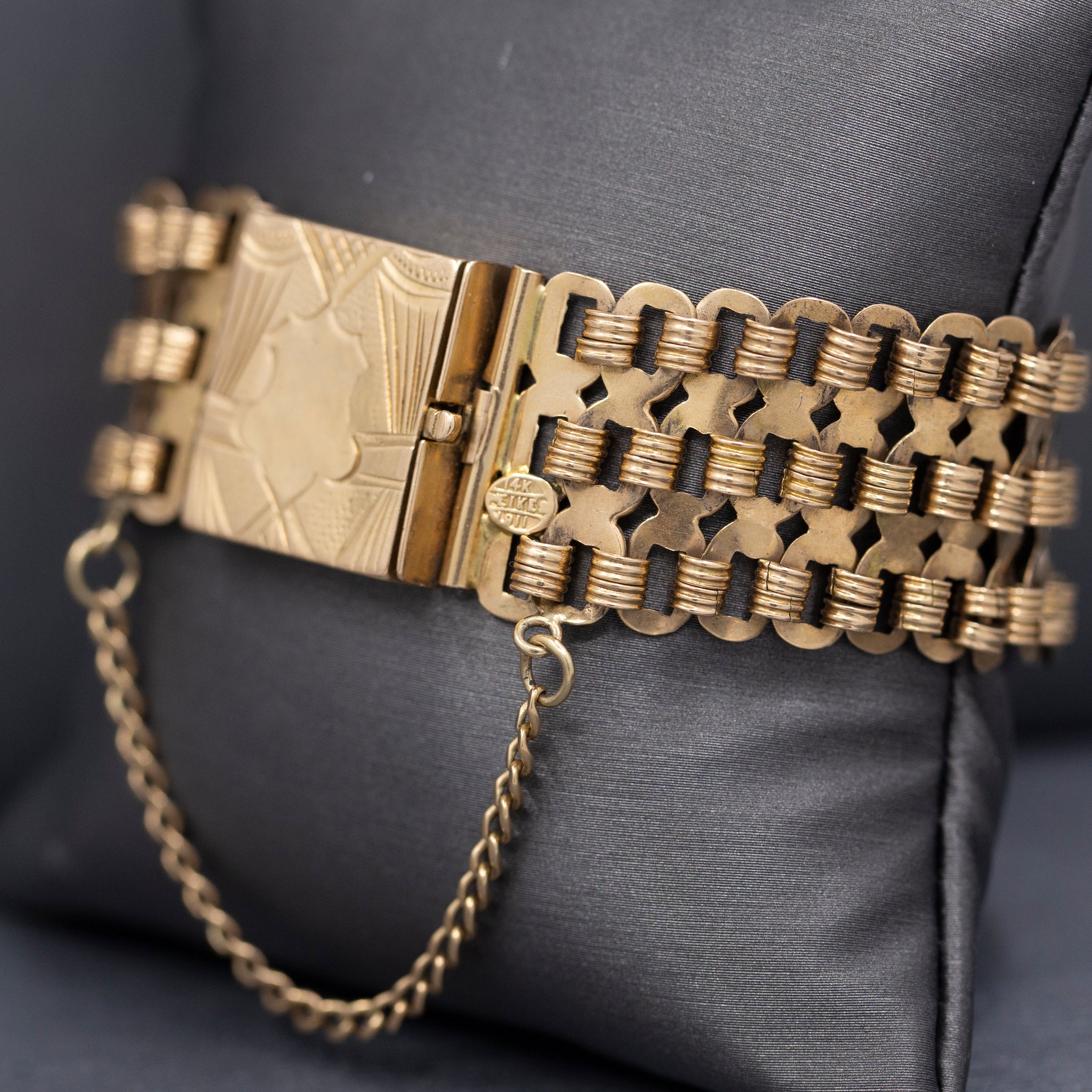 Intricate Handmade Antique Victorian Wide Chain Bracelet in 14k Rosy Gold
