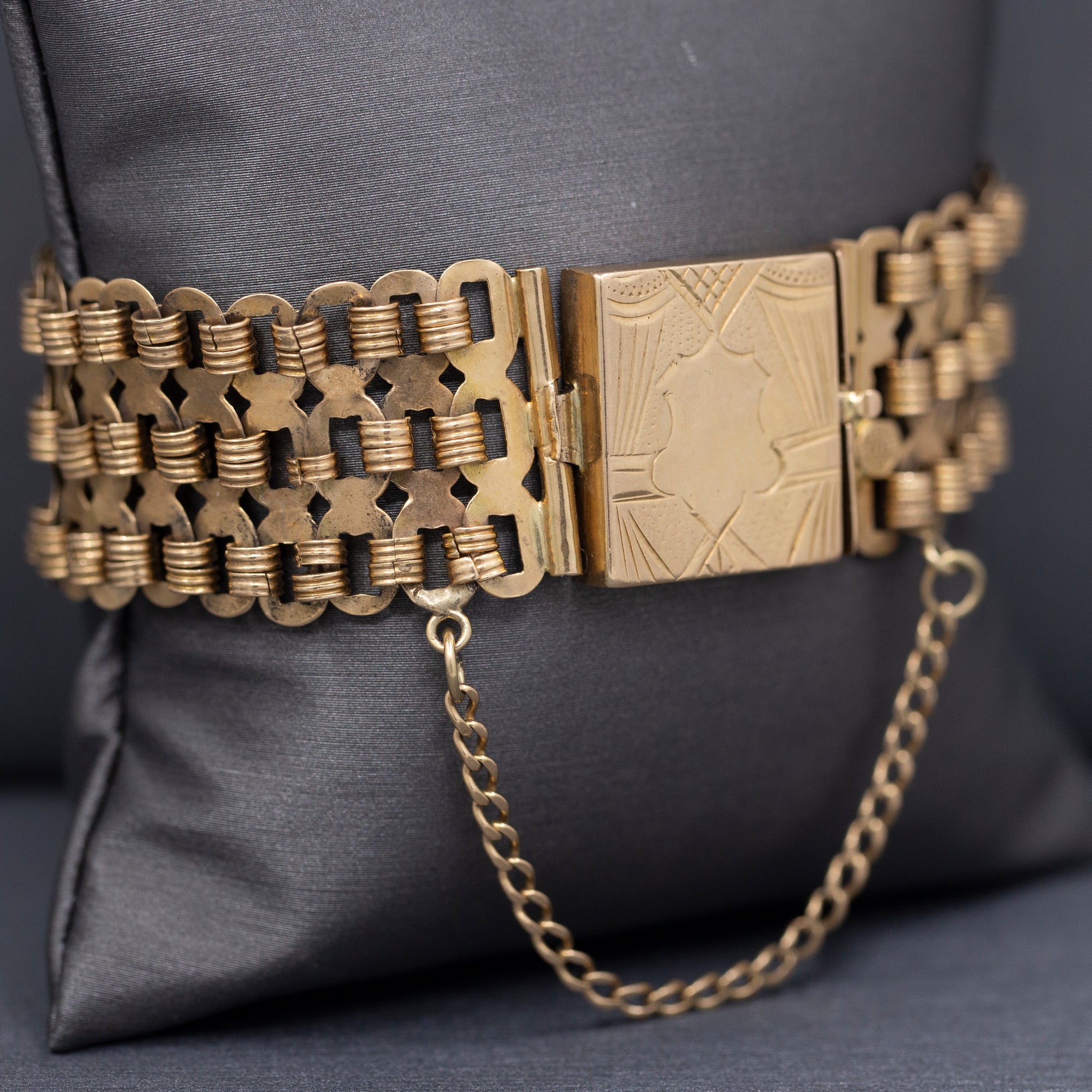 Intricate Handmade Antique Victorian Wide Chain Bracelet in 14k Rosy Gold