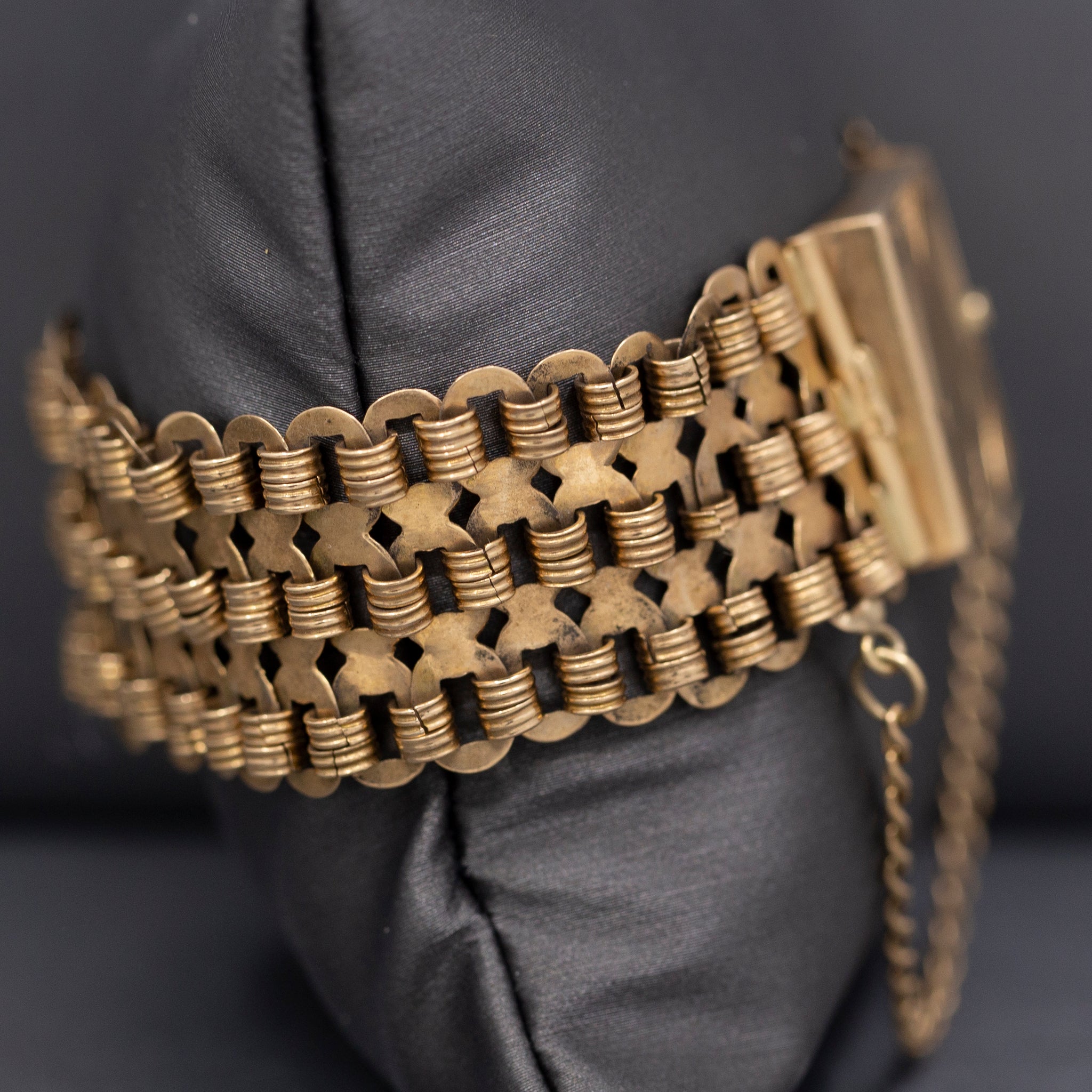 Intricate Handmade Antique Victorian Wide Chain Bracelet in 14k Rosy Gold
