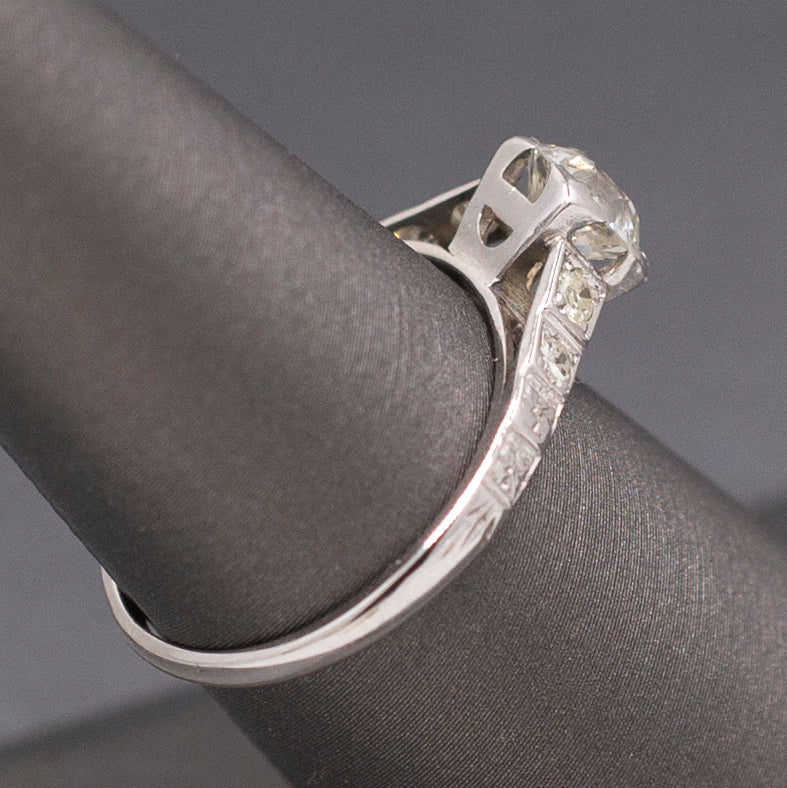 Lovely Late Art Deco Old European Cut Diamond Engagement Ring in 14k White Gold
