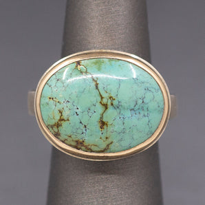 Gorgeous Jamie Joseph Turquoise Bezel Set Statement Ring in 14k and Sterling Silver