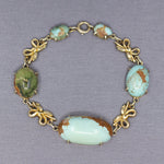 Antique Victorian Turquoise Link Ribbon Bow Bracelet in 14k Yellow Gold