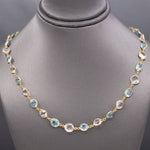 Vintage Sparkling Blue and White Zircon Necklace in 14k Yellow Gold