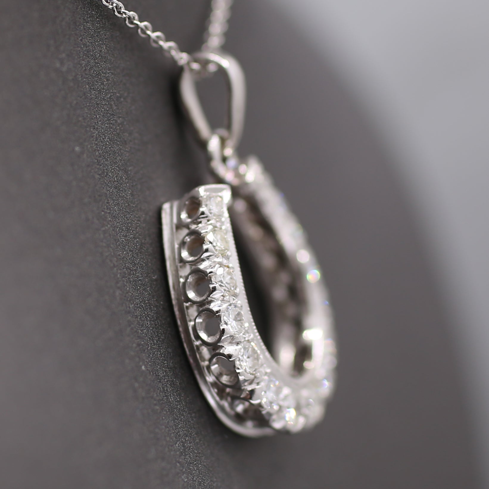 Sparkling Diamond Horseshoe Pendant in 14k White Gold