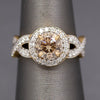 Fancy Light Brown and White Diamond Cross Over Ring in 18k Yellow Gold