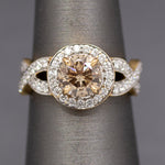 Fancy Light Brown and White Diamond Cross Over Ring in 18k Yellow Gold