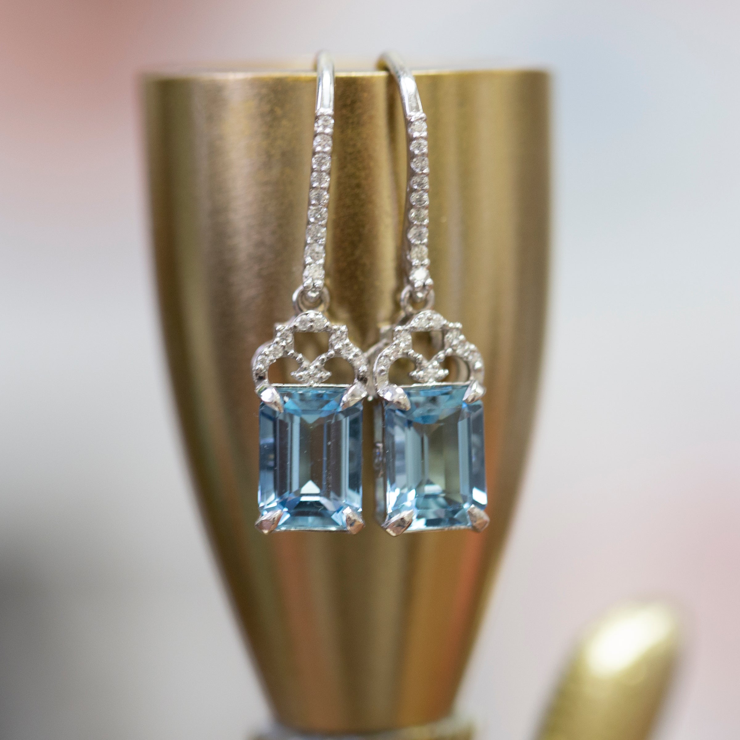 Absolutely Stunning Aquamarine and Diamond Dangle Earrings in 14k White Gold