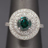 Fancy Teal Green Blue and White Natural Diamond Double Halo Ring in 18k White Gold