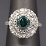 Fancy Teal Green Blue and White Natural Diamond Double Halo Ring in 18k White Gold