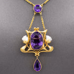 Fantastic Art Nouveau Amethyst and Natural Pearl Pendant Necklace and Brooch