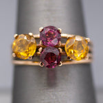 Vintage Rhodolite Garnet and Citrine Band Ring in 14k Rose Gold