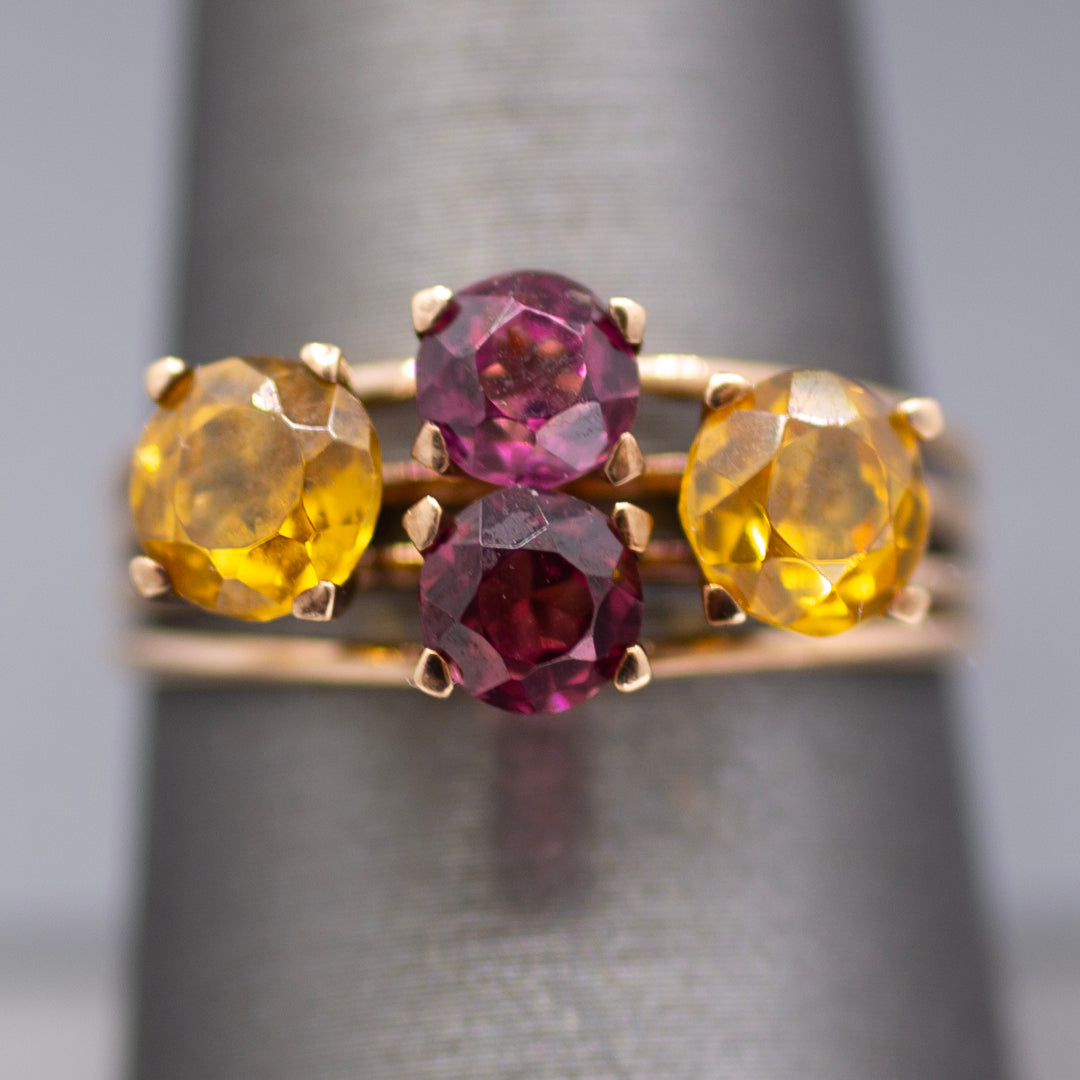 Vintage Rhodolite Garnet and Citrine Band Ring in 14k Rose Gold