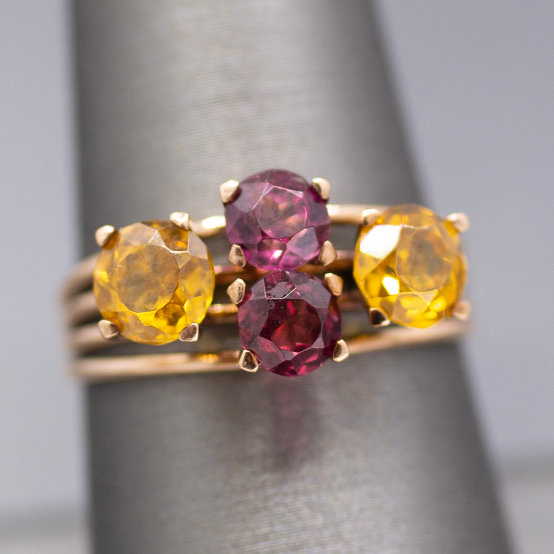 Vintage Rhodolite Garnet and Citrine Band Ring in 14k Rose Gold