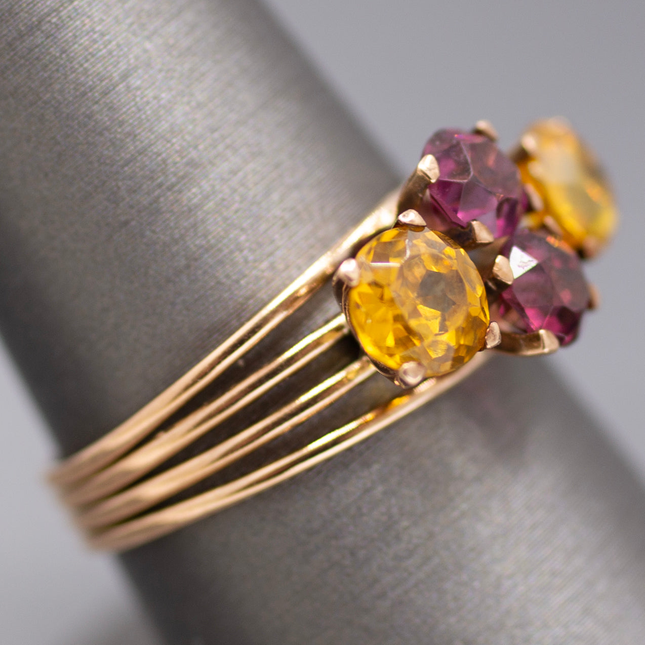 Vintage Rhodolite Garnet and Citrine Band Ring in 14k Rose Gold