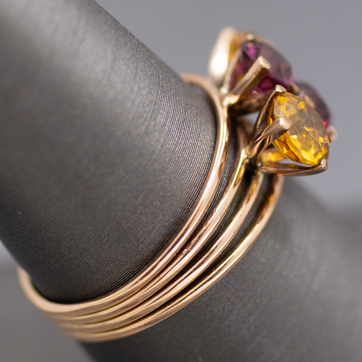 Vintage Rhodolite Garnet and Citrine Band Ring in 14k Rose Gold