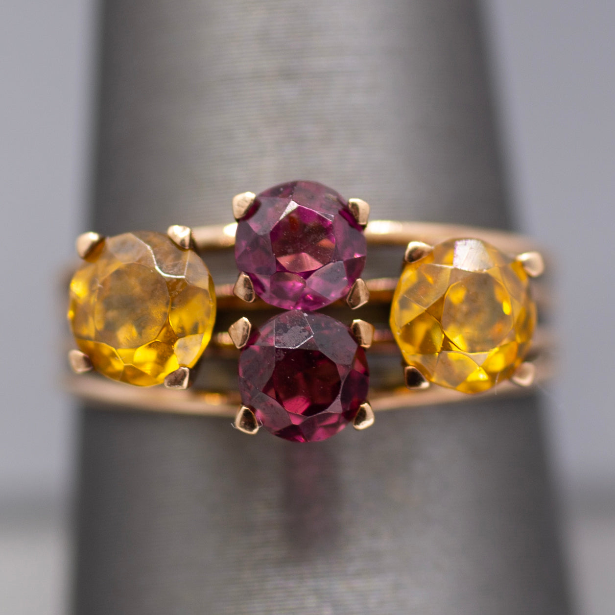 Vintage Rhodolite Garnet and Citrine Band Ring in 14k Rose Gold