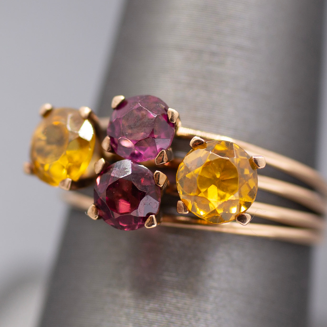 Vintage Rhodolite Garnet and Citrine Band Ring in 14k Rose Gold