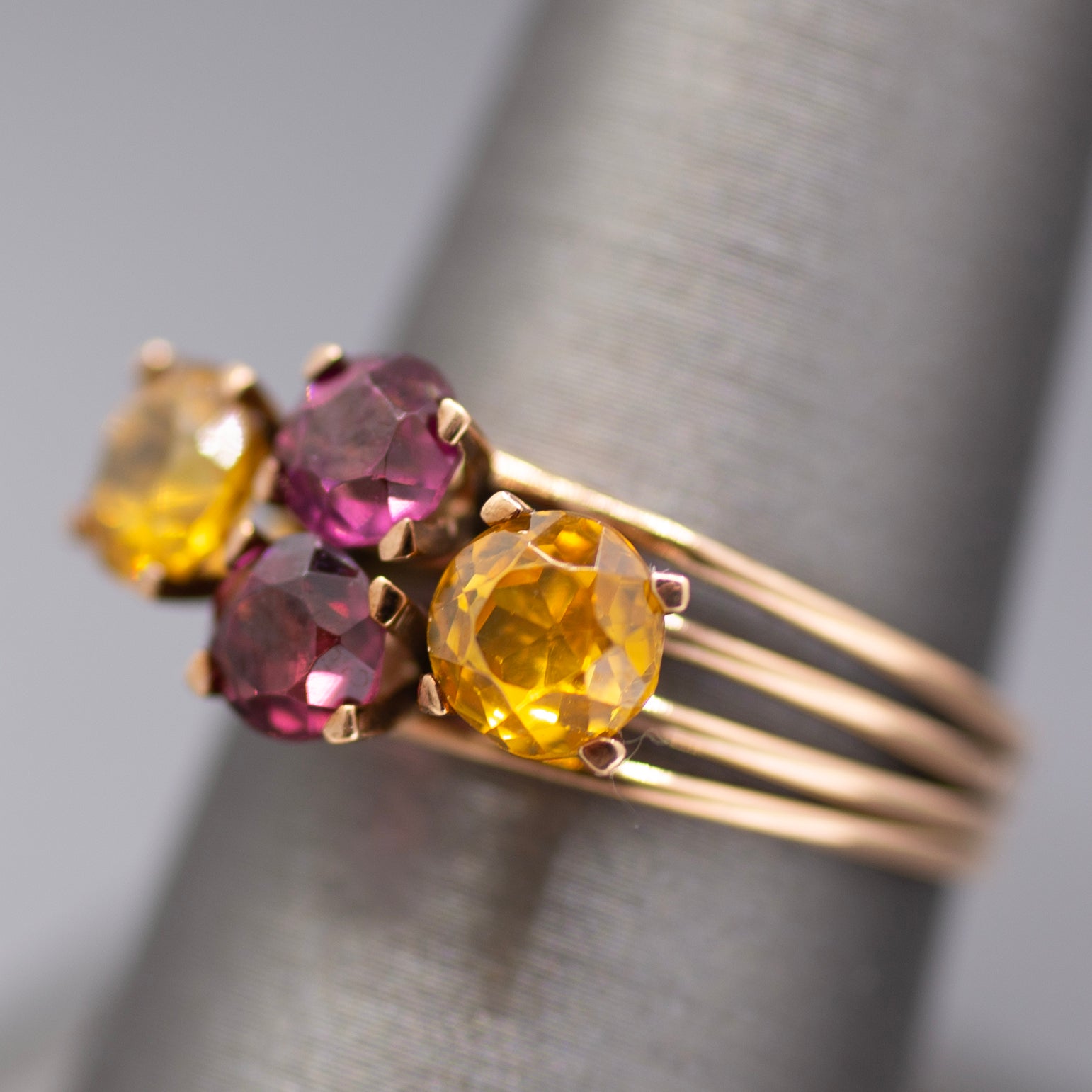 Vintage Rhodolite Garnet and Citrine Band Ring in 14k Rose Gold