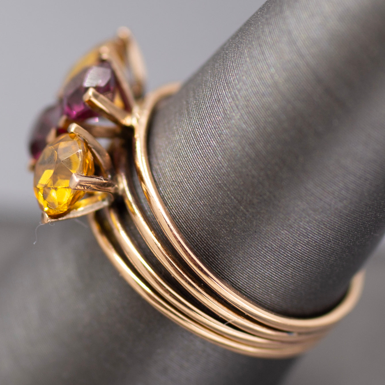Vintage Rhodolite Garnet and Citrine Band Ring in 14k Rose Gold